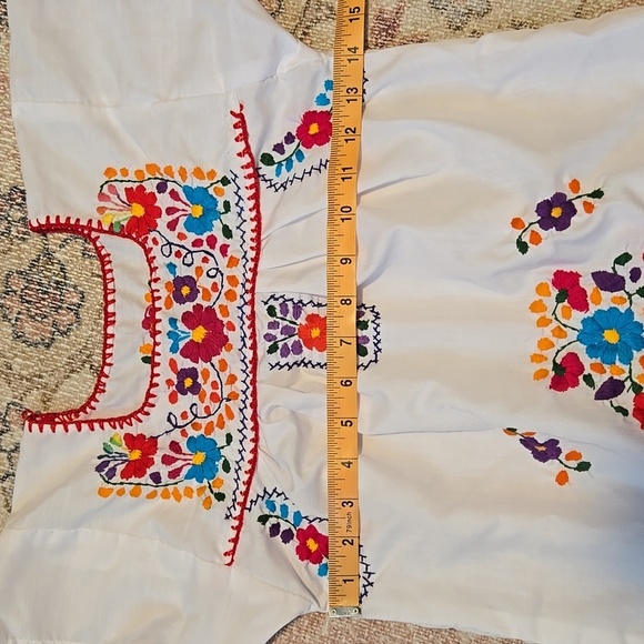 Floral Embroidered Mexican Style Girl's Dress - See Measurements for Sizing - Picture 6 of 9